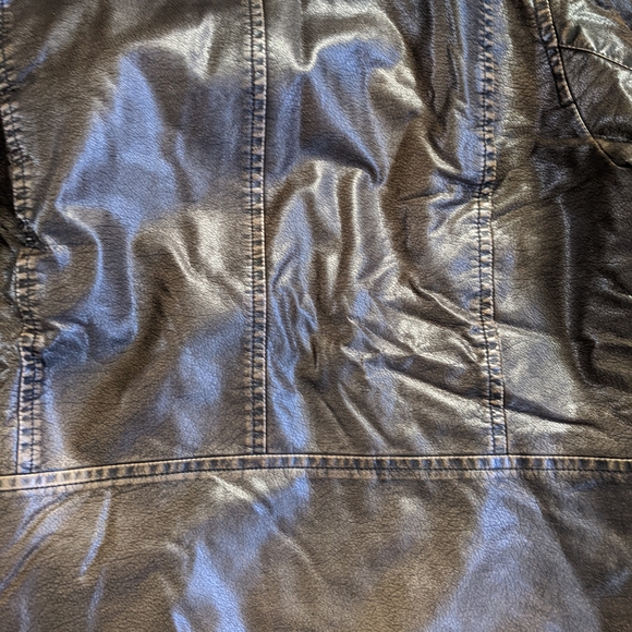 Levi's Chocolate Brown Faux Leather Gray Hoodie Thick Moto Winter Jacket Men's L - Picture 9 of 9